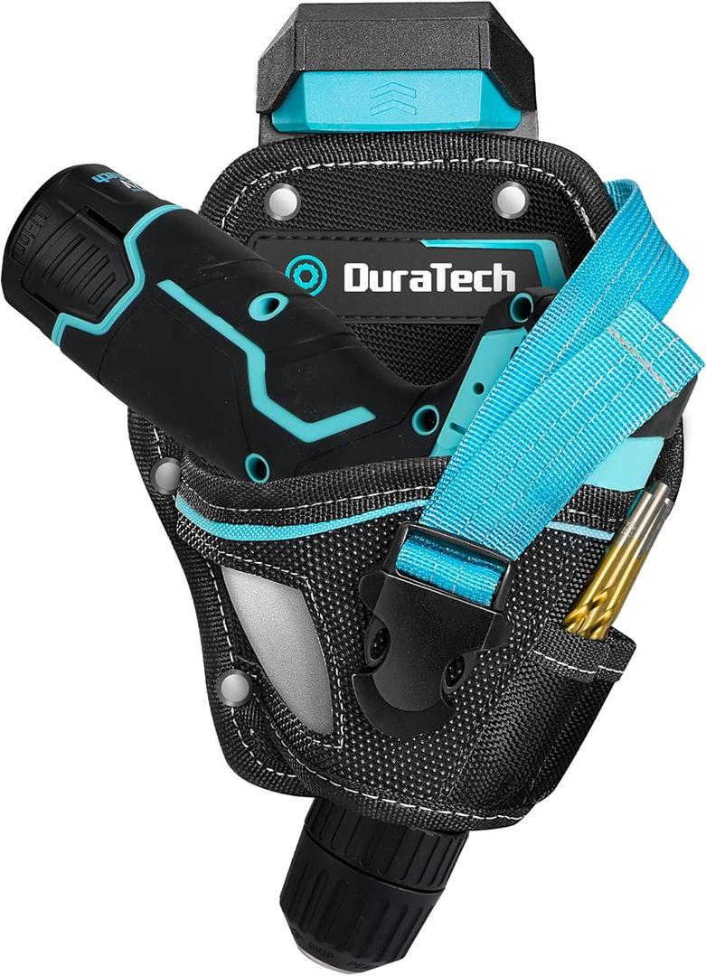 DuraTech Drill Holster with Quick Release Buckle, Driver Holster with Side Bit Pocket, Drill Holder with Holder Strap, Fits Most Belts for Electric Drills, DIY & Jobsite Use
