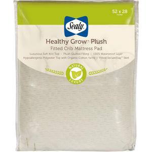 Sealy Baby Healthy Grow Plush Fitted Waterproof Infant Crib Mattress Protector Pad and Toddler Bed Cover, Organic Cotton and PolyBlend Top, Machine Washable and Dryer Friendly, 52 x 28- White