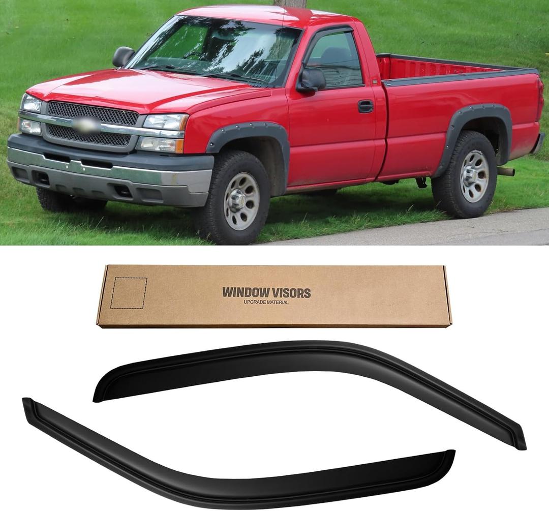 Window Visors for 1999-2006 Chevy Silverado & Sierra 1500/2500, Rain Guards Vent Shield Shade Deflector Dark Smoke 2001-2006 Silverado & Sierra 3500, 2007 Classic(Standard Cab), 2PCS, Tape-On (For 99-07 Silverado & Sierra)