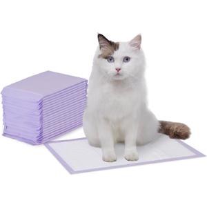 Amazon Basics Cat Pee Pads, Super Absorbent, Odor Control, Universal Fit for Litter Box, Disposable, Multi-Cat, Unscented, Purple and White, 20 Count