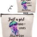 Just a Girl Who Loves Jellyfish Cosmetic Bag, Colourful Jellyfish Themed Makeup Bag Zipper Cosmetic Pouch Bag Travel Linen Makeup Organizer, Ocean Animal Gifts for Women Girls Teens Her