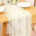3 Pack Beige Soft Gauze Table Runner 10Ft Tulle Fabric Table Decor Romantic Long Sheer Table Runner for Wedding Holiday Birthday Anniversary Dinner Home Party, 60 x 120 inch/ 150 x 300 cm