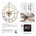 Ohweog 40 Inch Large Silent Wall Clock, Easy Assembly Roman Numeral Bronze