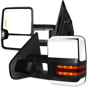 AERDM Power Heated Towing Mirrors Compatible with 2004-2014 Ford F150 F-150 Pickup Truck Power Heated Defrost Side Mirrors Chrome Amber LED Signal Puddle Light Pair set, Large