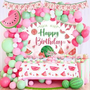 Watermelon Birthday Party Decorations, Summer Watermelon Party Supplies, Melon Backdrop Balloon Garland Banner Cake Cupcake Topper Tablecloth for Summer Birthday Party