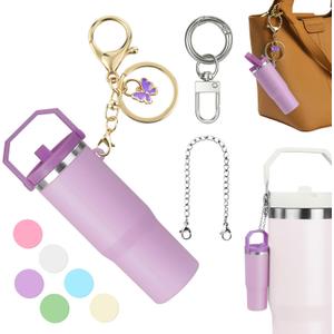 NBOOCUP Mini Cup Keychain for Stanley IceFlow, Tumbler Cup Lip Balm Holder, Mini Cup Keychain Chapstick Holder (Purple)