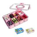 Snackle Box Container, 8 Compartment Divided Serving Tray with Lid and Handle, Snack Box Container for Candy, Fruit and Snacks, Great for Gatherings, Outings, Parties and Entertaining（Pink）