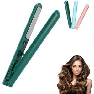 docucher Mini 2-in-1 Curling Iron & Straightener, Green, 1.6" x 7", 400F, Metal Heating Surface, Compact Travel Size 2 Pack