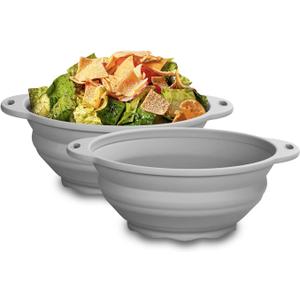 Collapsible Silicone Bowl, 2 PACK Mixing Silicone Bowls, Camping BowlPopcorn Bowl,Food Storage Bowl,(Grey)e) (Gery) Gray