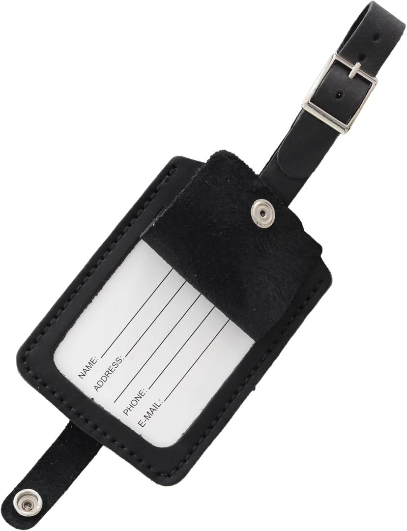 Toprank Leather Genuine Luggage Tags  Durable Leather Bag Tags for Travel, Baggage & Accessories (Black)