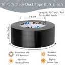 16 Pack Black Duct Tape Heavy Duty Bulk, 2 inch x 30 Yards,Strong No Residue All-Weather Duct Tape, Waterproof, Tear by Hand, Multi-Use for Indoor & Outdoor Repairs, Industrial, Professional Use