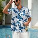 Hardaddy Men's Hawaiian Shirt Short Sleeve Tropical Button Down Shirts Floral Leaf Summer Beach Tops Holiday Wear (XXL)