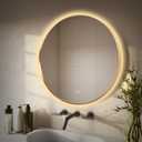 36" Round LED Bathroom Mirror, Wall Mounted Round Backlit Mirror LED Bathroom Vanity Mirror with Lights Fog Free Circle Lighted Mirror with Gold Frame, Smart Light up Mirror 3-Color