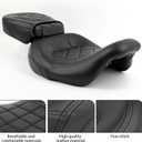 Low-Profile Leather Seat Pillion Passenger Rider Seat Set Compatible with Harley Touring Road King Street Glide Road Glide Electra Glide CVO 2009-2023 (Black stitching)