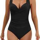 Eomenie Women's One Piece Swimsuit Tummy Control Slimming Push Up Bra Bathing Suits Wrap Twist 1 Piece Swimwear (XX-Large, Black)