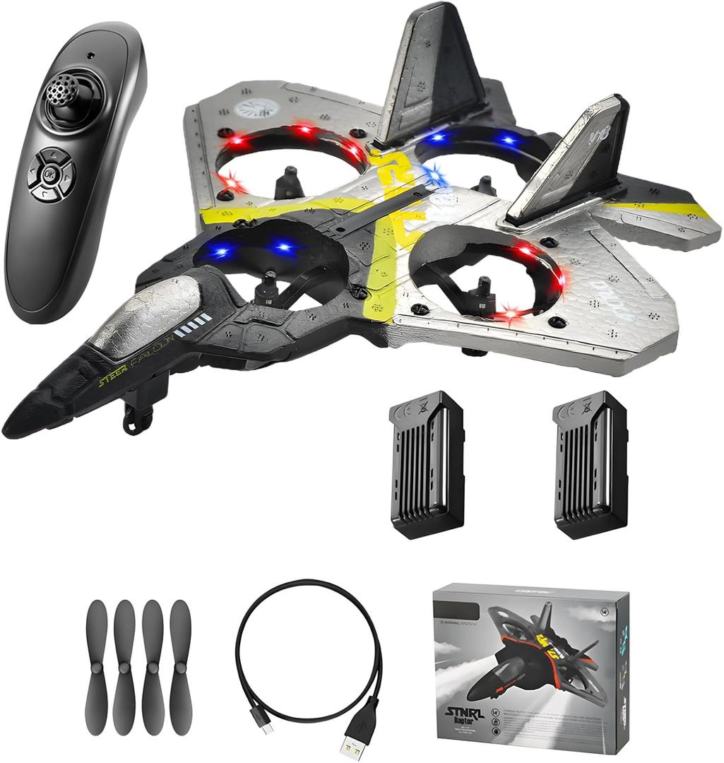 V17 Jet Fighter Stunt Rc Plane for Kids 2.4GHz Foam Remote Control Rc Airplane with 2 Batteries, 360 Drop-Resistant Stunt Spin Remote & Light RC Airplane for 3 4 5 6 7 8 Years Old Kids