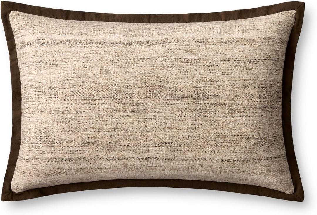 Loloi II Collection PLL0143 Brown/Ivory 16'' x 26'' Cover w/Down Pillow