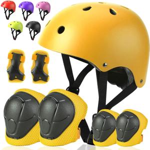 Toddler Kids Bike Helmet Set - Adjustable Cycling Helmet with Knee, Elbow Pads & Wrist Guards Sport Protective Gear Little Kid (Small: 20.1"-21.2"/51-54cm, Yellow)