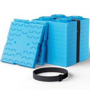 PAULINN RV Leveling Blocks 12 Pack, Heavy Duty Camper Leveling Blocks with 2 Velcro Straps, Interlocking Sturdy RV Blocks for Single & Dual Wheels, Stackable Jack Blocks, Customizable Height, Blue