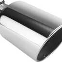 AUTOSAVER88 4 Inch Inlet Exhaust Tip, 4" Inlet 8" Outlet 15" Overall Length Chrome-Plated Finish Stainless Steel Exhaust Tail Tip for 4" Outside Diameter Tailpipe, Rolled Angle Cut, Bolt-On, Polished (Silver)