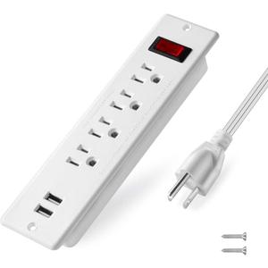 USB Power Strip Recessed Power Socket Mountable Outlet Extender Multiple Protection 4 Outlet 2 USB Built in Conference Desk Workbench