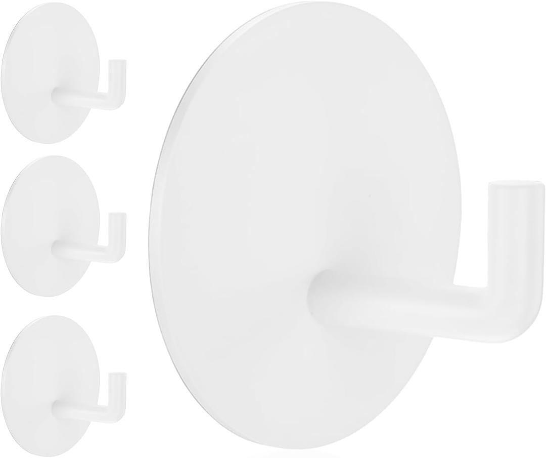 Rise age Adhesive Hooks Heavy Duty Waterproof in Shower Hooks for Hanging Loofah, Towels, Clothes for Bathroom Removable Adhesive Wall Hooks Door Hook Stainless Steel Stick on Hooks 4 Pcs (White)