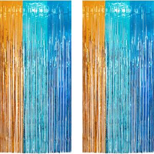 Orange Blue Party Streamers Backdrop - GREATRIL Tinsel Fringe Curtain for Blue Dogs Themed Birthdays Decoration 2 Packs