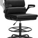 Drafting Chair Tall Office Chair with Padded Flip-up Armrests Executive Ergonomic Computer Standing Desk Chair with Comfortable Leather Backrest and Adjustable Footrest Ring (Black)