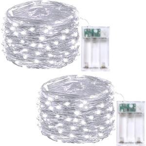 2-Pack Fairy Lights Battery Operated with Timer, Waterproof 16FT 50 LED String Lights Indoor Outdoor, Cuttable Starry Fairy Lights for Christmas Home Bedroom Wedding DIY Centerpiece Decor (Cool White)