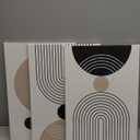 HesenDot Abstract Geometric Wall Art Set of 3, 30x40CM Minimalist Line Framed Canvas Prints, Boho Modern Neutral Beige Black Shapes Wall Decor for Living Room Bedroom Bathroom Office Home