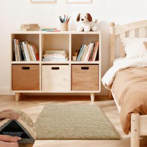 2x3 Rugs for Bedroom, Fluffy Area Rugs for Living Room, Small Fuzzy Shag Soft Carpet with 4 Non-Slip Adhesive Strips for Kids Boys and Girls Nursery Dorm Room Home Decor (2ft X 3ft, Light Tan)
