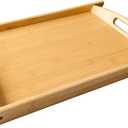 Bamboo Serving Tray Rectangle Platter Breakfast Dinner Food Bed Tray for Eating Kitchen Restaurants (1, 17.3" x 11.8" x 1.2" (with Handle))