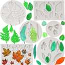 Leaf Silicone Mold Maple Leaf Fondant Mold Rose Leaf Molds Fern Leaves Candy Molds For Cake Decoration Cupcake Topper Chocolate Polymer Clay Gum Paste Set of 6, Style A