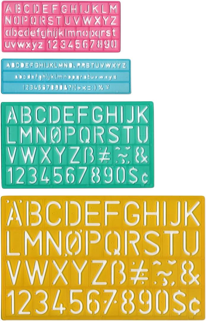 Westcott Lettercraft Plastic Lettering Guide Set, Color Varies, Set of 4 (02145)
