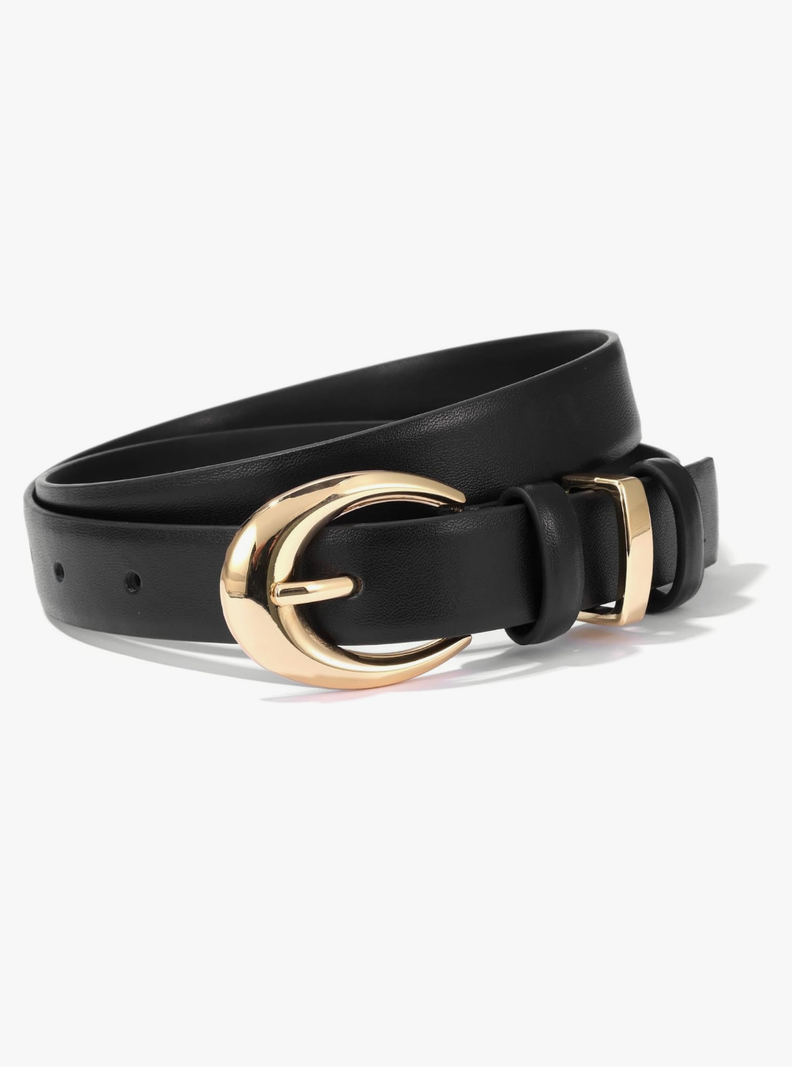 Women Leather Belts for Jeans Ladies Thin Western Waist Belt for Dress with Gold Silver Buckle