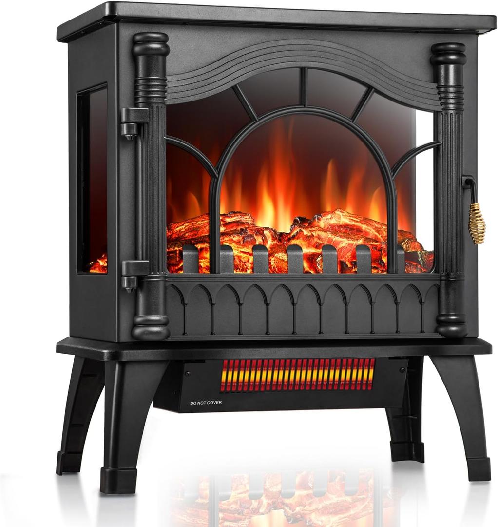 ZAFRO Freestanding Electric Fireplace Stove with Realistic Flame, 5100 BTU Electric Fireplace Heater with Retro Design, 1000W/1500W, Dual Safety Protection for Living Room, Bedroom (23 inch Standard)