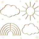 4 Pieces Boho Nursery Cloud Star Wall Decor Wooden Babyroom Moon Rattan Wall Decor Wooden Rainbow for Children Baby Kids Boys Girls Bedroom Nursery Pendant(Cloud Rainbow Sun)