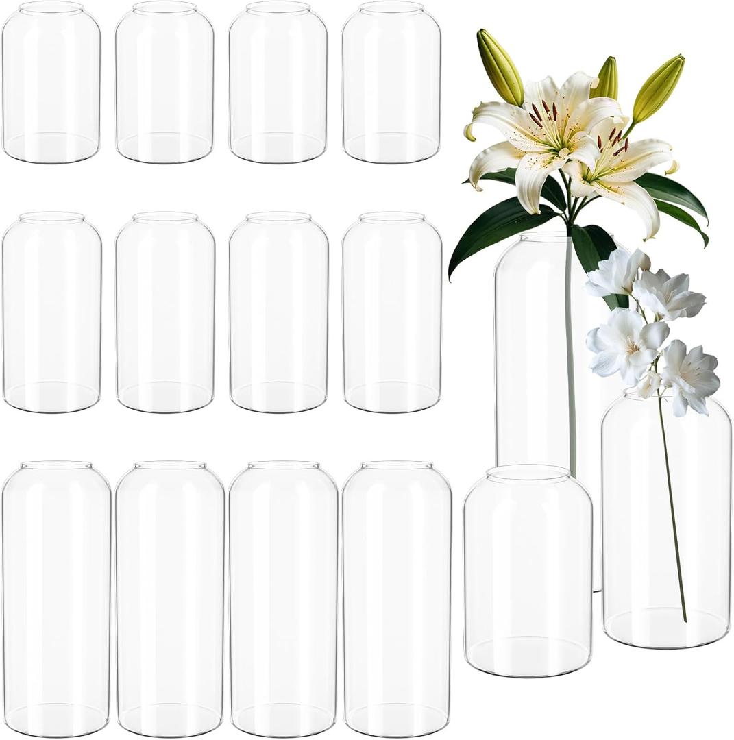 Set of 12 Glass Bud Vases in Bulk, Small Glass Vases for Centerpieces, Keketin Clear Flower Vase Mini Bud Vases for Floral Arrangement, Home Décor, Wedding Party Favors