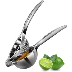 Rekix Lemon Squeezer, Max Extraction Hand Press Lemon Juicer, Heavy Duty Manual Orange Juicer, Sturdy Metal Lime Squeezer, Durable Handheld Citrus Fruit Squeezer for Kitchen Bar, Exprimidor De Limones (Silver)