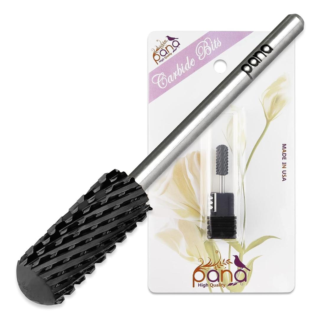 PANA 3/32" Small Smooth Round Top Safety Carbide Nail Drill Bit for Gel Polish & Acrylic Removal Nail Salon Manicure Pedicure Electric File Tools (Small Barrel - DLC Black, 2X Coarse)
