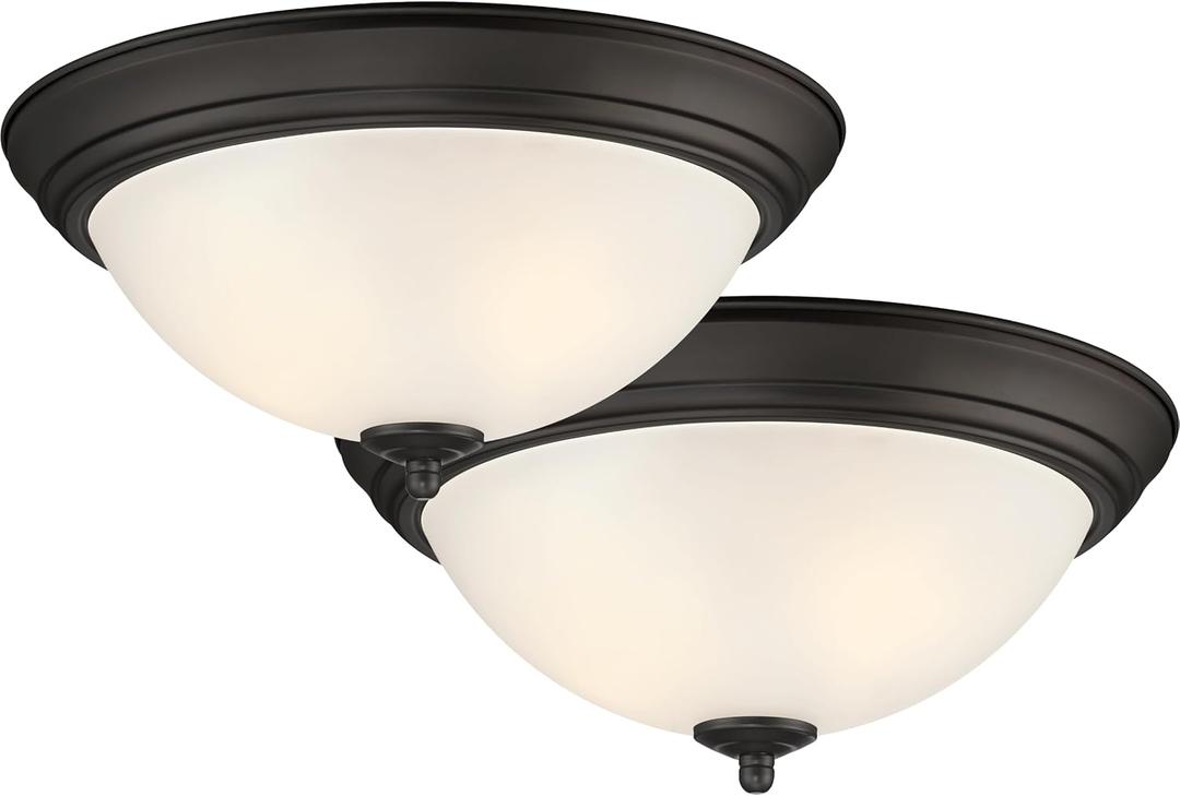 Designers Fountain Flush Mount Ceiling Light, 11 Inch Frosted Glass Lighting Fixture for Kitchen, Bedroom, Bathroom, and Hallway, LED Bulbs not Included, Oil Rubbed Bronze