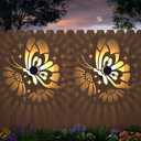Hapjoy Solar Fence Lights 4 Pack Solar Deck Lamps Outdoor Decorations Powered Step Lights Wall Waterproof LED Warm Decorative Lighting for Garden (Butterfly-Flower, 2)