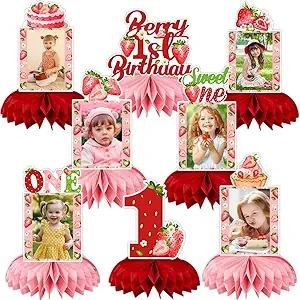 Strawberry Birthday Decorations, Strawberry Sweet One Party Decorations Honeycomb Centerpiece for Table, Strawberry Baby Birthday Decorations Girl Photo Table Centerpiece Party Supplies