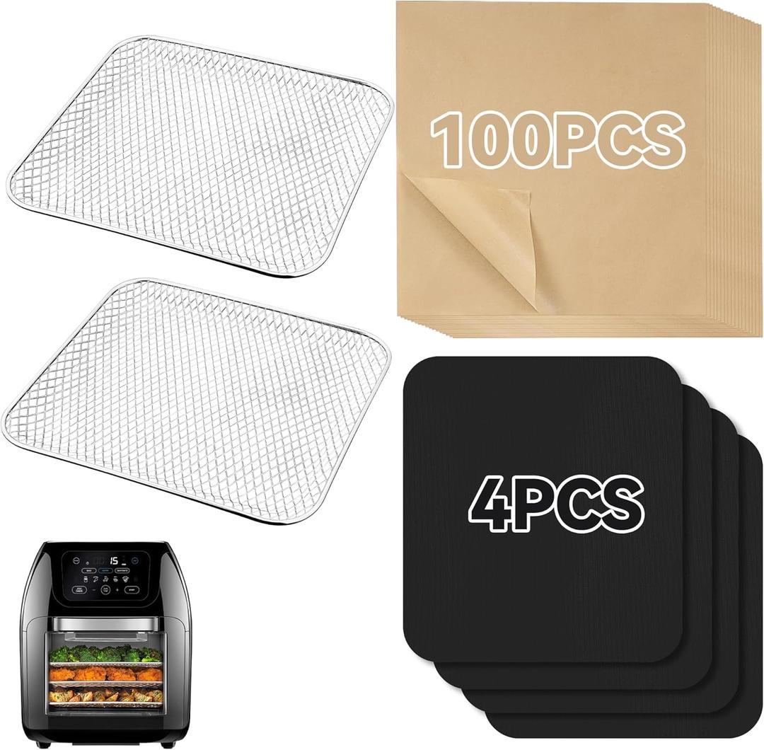 Air Fryer Accessories for CHEFMAN Multifunctional Digital Air Fryer 10 Qt, 2pack Basket Tray 100pcs Air Fryer Liners and 4pcs Black Non Stick Mat