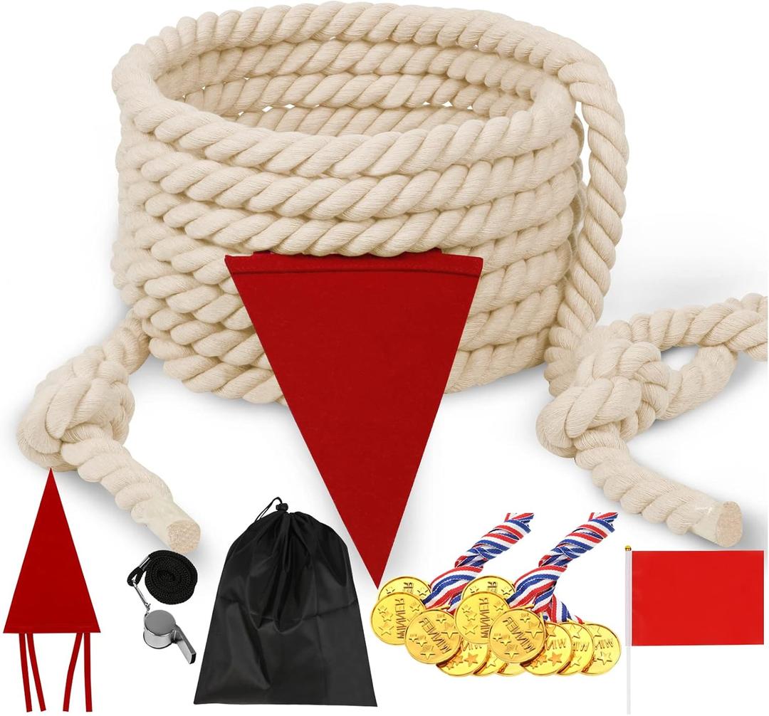 25FT Tug of War Rope for Kids & Adults - Field Day Family Reunion Games, Lawn Camping Picnic Activities, Backyard Carnival Fun for Team Building (Natural White)