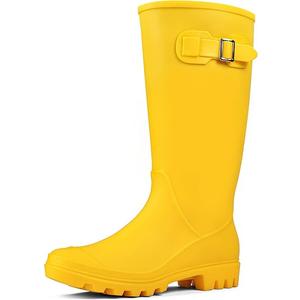 Tall Waterproof Rubber Garden Rain Boots with Buckle | Soft shaft, breathable lining , non-slip outsole , and rinse-clean care for muddy yards, rainy commutes, farms, and dog walks, Size 9