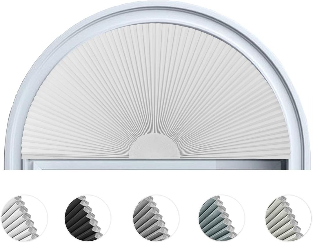 Arch Window Shade Blackout Cellular Shades Half Circle Moon Window Covering No Drill Honeycomb Cordless Blinds for Indoor Window Room Darkening Easy Install Light Blocking Blinds (1, White, 36x18inch)