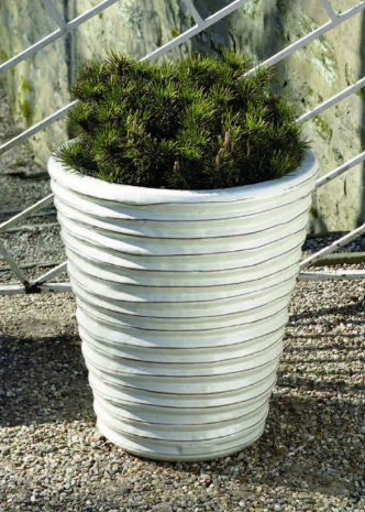 ROUND RUFFLE CERAMIC PLANTERS VINTAGE ANTIQUE WHITE