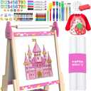 Art Easel for Kids Easel for Toddlers,Adjustable Standing Wooden Toddler Easels White Board & Chalkboard for Kids,Paint Art Easel for Kids 2-4 4-8 9-12 Painting Easels Birthday Gift (Pink)