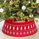 Knit Christmas Tree Collar for 5-9 FT Trees, Adjustable 23-30 Inch Tree Skirt with Snowflake & Christmas Tree Pattern, Decorative Xmas Base Cover, Red